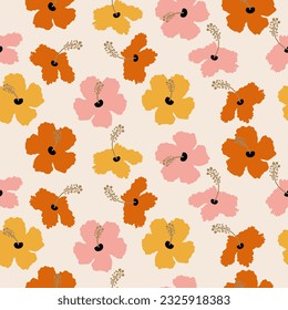 Tropical flower pattern seamless, silhouette of blooming, hand drawn botanical, Floral leaf for spring and Summer time, natural ornaments for textile, fabric, wallpaper, background design.