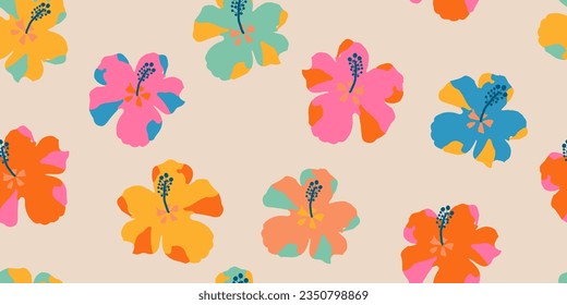 Patrón de flores tropicales sin costura, silueta de floración, botánica dibujada a mano, hoja floral para primavera y verano, adornos naturales para textiles, tela, papel pintado, diseño de fondo.