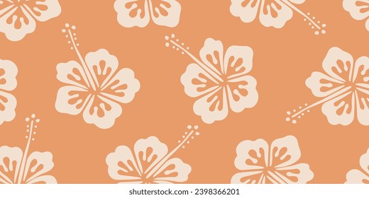 Tropical flower pattern seamless, silhouette of hibiscus flowers, hand drawn botanical, Floral leaf for spring and Summer time, natural ornaments for textile, fabric, wallpaper, background design.