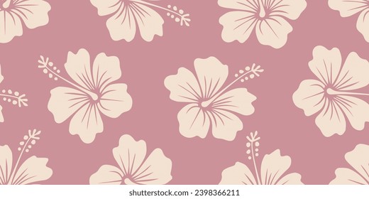 Tropical flower pattern seamless, silhouette of hibiscus flowers, hand drawn botanical, Floral leaf for spring and Summer time, natural ornaments for textile, fabric, wallpaper, background design.