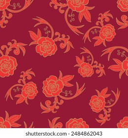 Tropical flower pattern seamless, silhouette of blooming, hand drawn botanical, Floral leaf for spring and Summer time, natural ornaments for textile, fabric, wallpaper, background design.