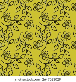 Tropical flower pattern seamless, silhouette of blooming, hand drawn botanical, Floral leaf for spring and Summer time, natural ornaments for textile, fabric, wallpaper, background design.
