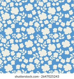 Tropical flower pattern seamless, silhouette of blooming, hand drawn botanical, Floral leaf for spring and Summer time, natural ornaments for textile, fabric, wallpaper, background design.
