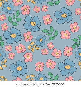 Tropical flower pattern seamless, silhouette of blooming, hand drawn botanical, Floral leaf for spring and Summer time, natural ornaments for textile, fabric, wallpaper, background design.
