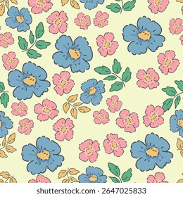 Tropical flower pattern seamless, silhouette of blooming, hand drawn botanical, Floral leaf for spring and Summer time, natural ornaments for textile, fabric, wallpaper, background design.
