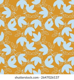 Tropical flower pattern seamless, silhouette of blooming, hand drawn botanical, Floral leaf for spring and Summer time, natural ornaments for textile, fabric, wallpaper, background design.
