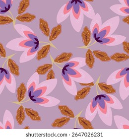 Tropical flower pattern seamless, silhouette of blooming, hand drawn botanical, Floral leaf for spring and Summer time, natural ornaments for textile, fabric, wallpaper, background design.
