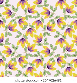 Tropical flower pattern seamless, silhouette of blooming, hand drawn botanical, Floral leaf for spring and Summer time, natural ornaments for textile, fabric, wallpaper, background design.
