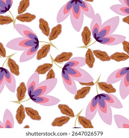 Tropical flower pattern seamless, silhouette of blooming, hand drawn botanical, Floral leaf for spring and Summer time, natural ornaments for textile, fabric, wallpaper, background design.
