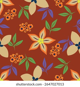 Tropical flower pattern seamless, silhouette of blooming, hand drawn botanical, Floral leaf for spring and Summer time, natural ornaments for textile, fabric, wallpaper, background design.
