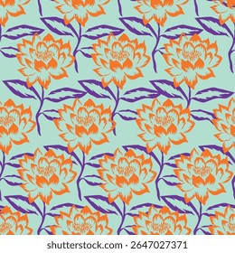 Tropical flower pattern seamless, silhouette of blooming, hand drawn botanical, Floral leaf for spring and Summer time, natural ornaments for textile, fabric, wallpaper, background design.
