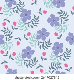 Tropical flower pattern seamless, silhouette of blooming, hand drawn botanical, Floral leaf for spring and Summer time, natural ornaments for textile, fabric, wallpaper, background design.

