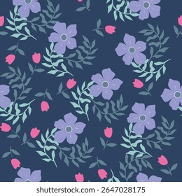 Tropical flower pattern seamless, silhouette of blooming, hand drawn botanical, Floral leaf for spring and Summer time, natural ornaments for textile, fabric, wallpaper, background design.
