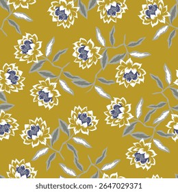 Tropical flower pattern seamless, silhouette of blooming, hand drawn botanical, Floral leaf for spring and Summer time, natural ornaments for textile, fabric, wallpaper, background design.
