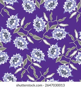 Tropical flower pattern seamless, silhouette of blooming, hand drawn botanical, Floral leaf for spring and Summer time, natural ornaments for textile, fabric, wallpaper, background design.
