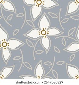 Tropical flower pattern seamless, silhouette of blooming, hand drawn botanical, Floral leaf for spring and Summer time, natural ornaments for textile, fabric, wallpaper, background design.
