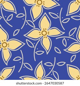 Tropical flower pattern seamless, silhouette of blooming, hand drawn botanical, Floral leaf for spring and Summer time, natural ornaments for textile, fabric, wallpaper, background design.
