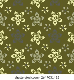 Tropical flower pattern seamless, silhouette of blooming, hand drawn botanical, Floral leaf for spring and Summer time, natural ornaments for textile, fabric, wallpaper, background design.
