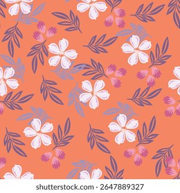 Tropical flower pattern seamless, silhouette of blooming, hand drawn botanical, Floral leaf for spring and Summer time, natural ornaments for textile, fabric, wallpaper, background design.
