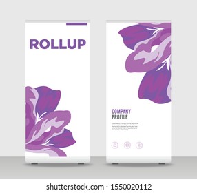 Tropical Flower petal elements Modern Exhibition Advertising Trend Business Roll Up Banner Stand Poster Brochure flat design template creative concept. Tropical flowers Roll Up EPS. Presentation