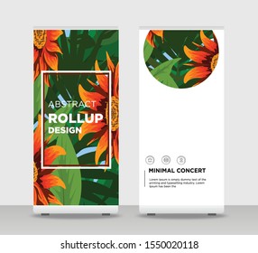 Tropical Flower petal elements Modern Exhibition Advertising Trend Business Roll Up Banner Stand Poster Brochure flat design template creative concept. Tropical flowers Roll Up EPS. Presentation