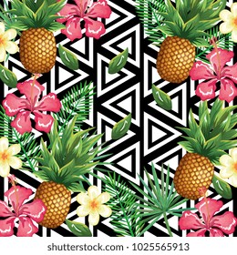 tropical flower and pineapple with abstract background desktop computer isolated icon