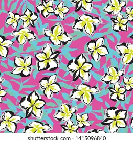 Tropical flower, plant and leaf pattern background