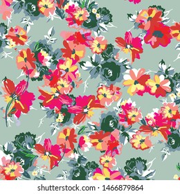 Tropical flower, plant and leaf pattern background
