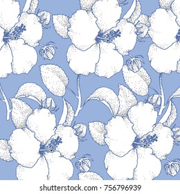 Tropical flower, plant and leaf pattern background