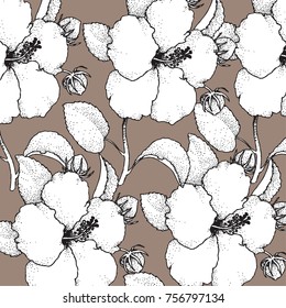 Tropical flower, plant and leaf pattern background