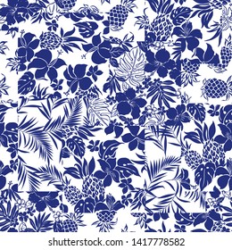 Tropical flower plant patchwork illustration pattern