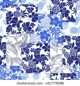 Tropical flower plant patchwork illustration pattern
