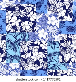 Tropical flower plant patchwork illustration pattern