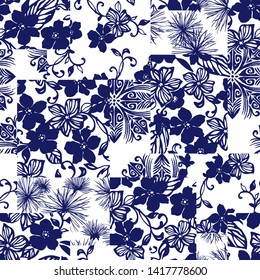 Tropical flower plant patchwork illustration pattern