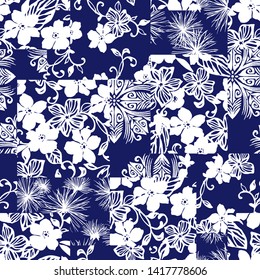 Tropical flower plant patchwork illustration pattern