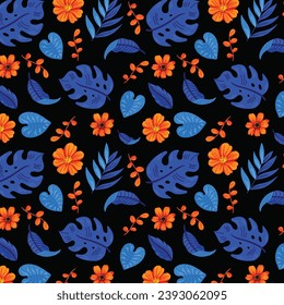 Tropical flower seamless pattern. Blossom flowers for nature background. Vector illustration.