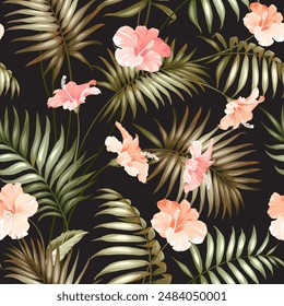 Tropical flower seamless pattern. Blossom flowers for nature background. Vector illustration.