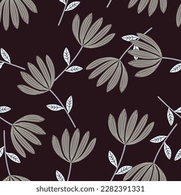Tropical flower seamless pattern. Hand drawn cute floral endless background. Simple design for fabric, textile print, wrapping, cover. Vector illustration