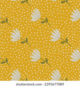 Tropical flower seamless pattern. Hand drawn cute floral endless background. Simple design for fabric, textile print, wrapping, cover. Vector illustration