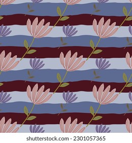 Tropical flower seamless pattern. Hand drawn cute floral endless background. Simple design for fabric, textile print, wrapping, cover. Vector illustration