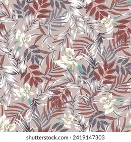 Tropical flower seamless pattern on background