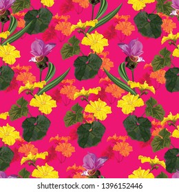 Tropical flower seamless pattern with pumpkin flower-vector