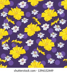 Tropical flower seamless pattern with pumpkin flowerand passion flower-vector