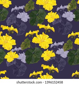 Tropical flower seamless pattern with pumpkin flower
-vector