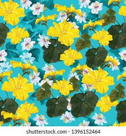 Tropical flower seamless pattern with pumpkin flower-vector