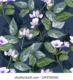 Tropical flower seamless pattern with snap bean - vector