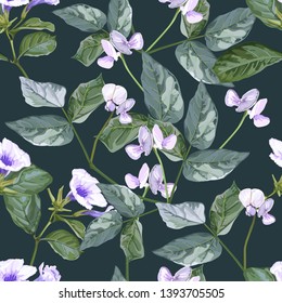 Tropical flower seamless pattern with snap bean - vector