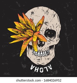 Tropical flower and skull vector illustration.