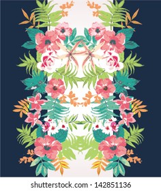 tropical flower summer holiday vector pattern background,mirror effect