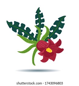 tropical flower vector illustration isolated on white background, cartoon style